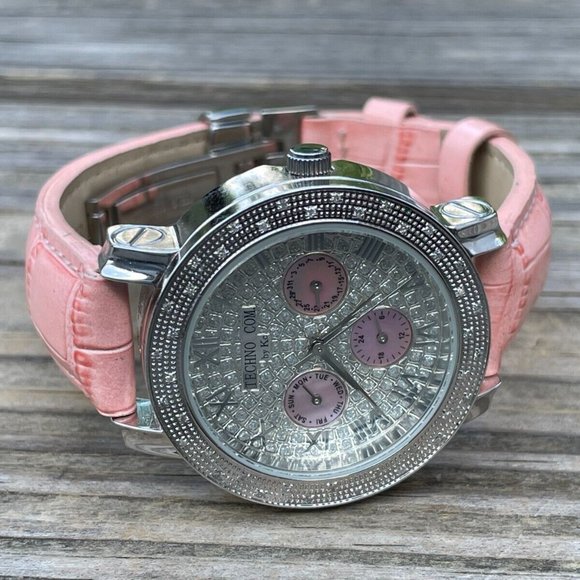 Techno Women Watch Pink Leather Band Analog Multifunction Ladies Wrist Watch - Picture 3 of 12